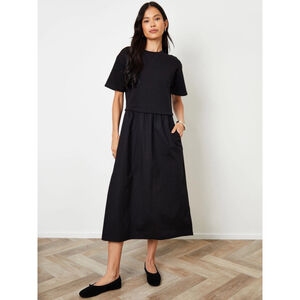 Seraphine Black Midi Dress with Short Sleeves